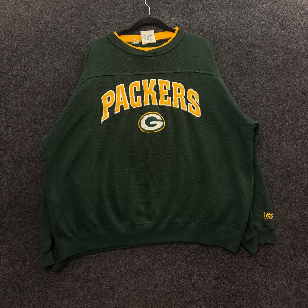 Vintage Lee Sport Green Bay Packers Sweatshirt XL Green Ribbed Textured Stained